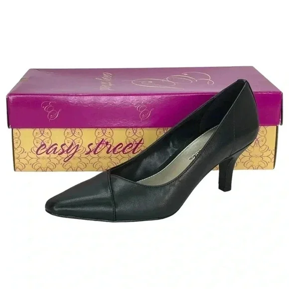 Easy Street Chiffon Black Faux Leather Womens Heels Size 5.5M - Picture 14 of 14